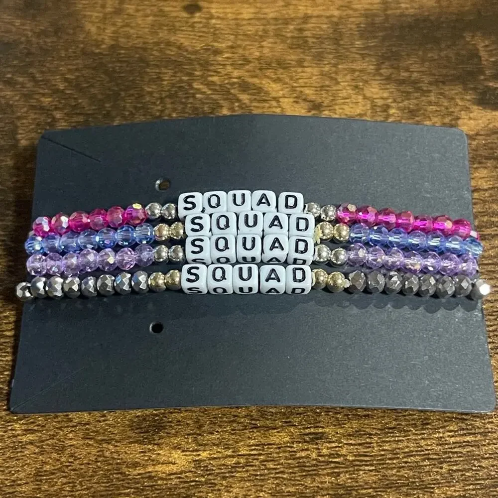 SQUAD Stretch Beaded Friendship Bracelets Set of 4 Pink Purple Lavender